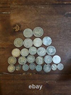 Lot of 25 Silver Coins Foreign Collection Shilling/Mark/Francs/ Etc