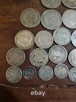 Lot of 25 Silver Coins Foreign Collection Shilling/Mark/Francs/ Etc