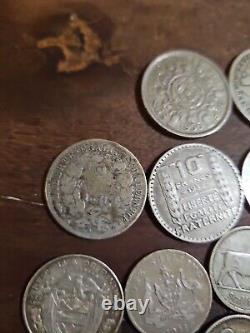 Lot of 25 Silver Coins Foreign Collection Shilling/Mark/Francs/ Etc