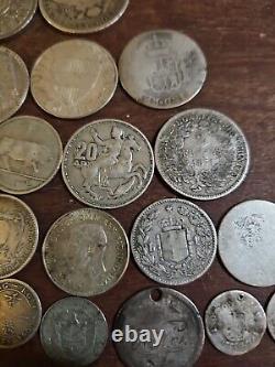 Lot of 25 Silver Coins Foreign Collection Shilling/Mark/Francs/ Etc