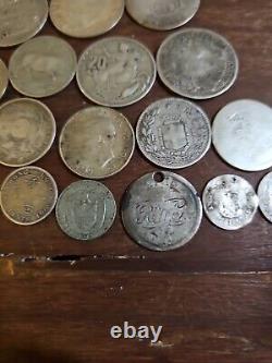 Lot of 25 Silver Coins Foreign Collection Shilling/Mark/Francs/ Etc