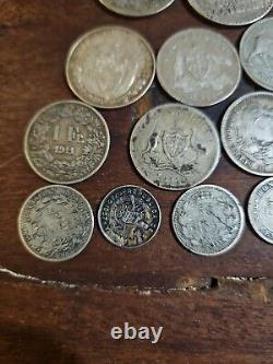 Lot of 25 Silver Coins Foreign Collection Shilling/Mark/Francs/ Etc