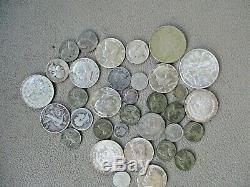Lot of 34 Silver US and World Coins-10 Ounces-Mostly Circulated