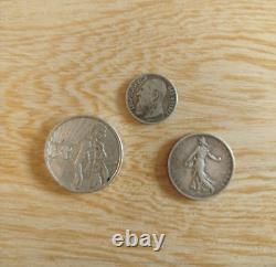 Lot of 3 European Silver Collectible Coins France & Belgium