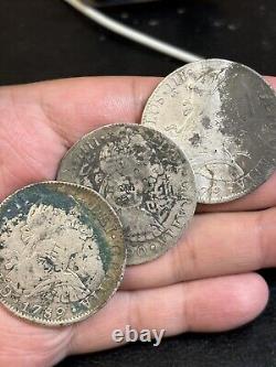 Lot of 3 Mexico 8 Reales Spanish Colonial Carlos Chopmarked Silver Coin