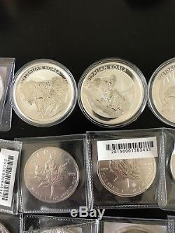 Lot of 40 1 oz Silver Coins From All Over The World