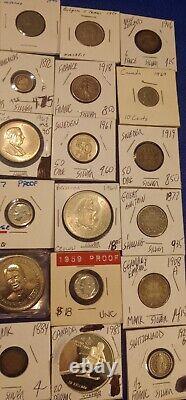 Lot of 55 Foreign US Mostly Silver Coins Mixed Purity Countries Proof MS Mint S1