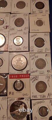Lot of 55 Foreign US Mostly Silver Coins Mixed Purity Countries Proof MS Mint S1