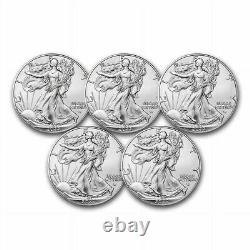 Lot of 5-2022 $1 American Silver Eagle 1 oz BU