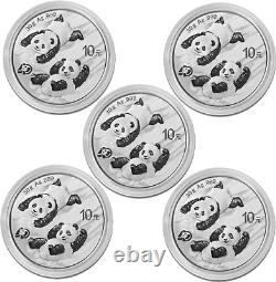 Lot of 5 x 2022 Panda 40th Anniversary. 999 Silver Coins in mint capsule