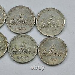 Lot of 7 Italy 500 Lire Circulated Silver Coins 1958-1961 A917B