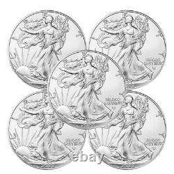 (Lots of 5) 2023 $1 American Silver Eagle 1 oz BU