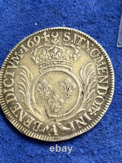 Louis 14, King, France, Louis X1v, 1/2 Ecu Auxpalmes, A Metz 1694 Reformed