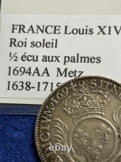 Louis 14, King, France, Louis X1v, 1/2 Ecu Auxpalmes, A Metz 1694 Reformed