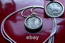 Lovely 1942 IRELAND Harp-Hare Coin Pendant on 30 925 ITALIAN Silver Snake Chain