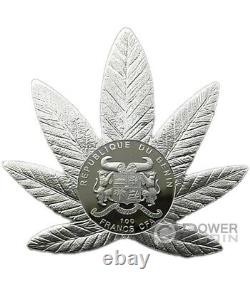 MARIJUANA Cannabis Scented Leaf Silver Plated Coin 100 Francs Benin 2011