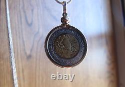 MEXICAN Classic Eagle & Snake Bimetal Pendant on a 30 925 Silver Snake Chain