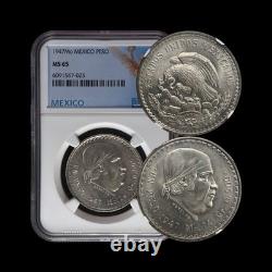 MEXICO. 1947, 1 Peso, Silver NGC MS65 Eagle Snake, Reverend Morelos Cachetón