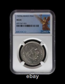 MEXICO. 1947, 1 Peso, Silver NGC MS65 Eagle Snake, Reverend Morelos Cachetón