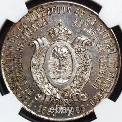 MEXICO 1963? PURE SILVER MEDAL? 400 ANNIVERSARY OF DURANGO? NGC MS-64? Scarc