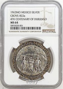 MEXICO 1963? PURE SILVER MEDAL? 400 ANNIVERSARY OF DURANGO? NGC MS-64? Scarc