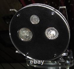 MEXICO 1986 25, 50, 100 Pesos 1985 FIFA World Cup Rare BU Silver Display Set