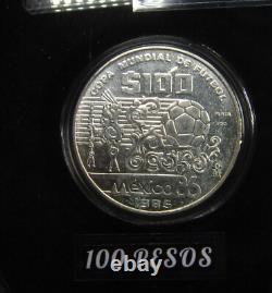 MEXICO 1986 25, 50, 100 Pesos 1985 FIFA World Cup Rare BU Silver Display Set