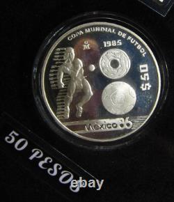MEXICO 1986 25, 50, 100 Pesos 1985 FIFA World Cup Rare BU Silver Display Set