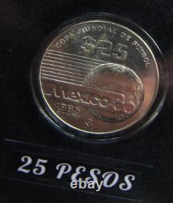 MEXICO 1986 25, 50, 100 Pesos 1985 FIFA World Cup Rare BU Silver Display Set