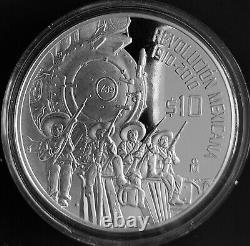 MEXICO 2010 $10 REVOLUTION CENTY. Silver 2 ounce coin, PROOF in capsule, rare th