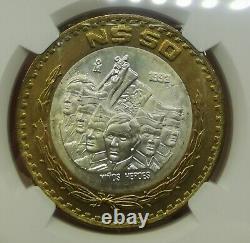 MEXICO 50 Pesos 1993 Silver Bi-Metallic NGC MS66 Nino Heroes