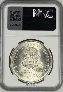 MEXICO $5 Pesos 1950 Silver NGC MS65 Railroad