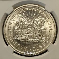 MEXICO $5 Pesos 1950 Silver NGC MS65 Railroad