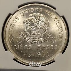 MEXICO $5 Pesos 1950 Silver NGC MS65 Railroad