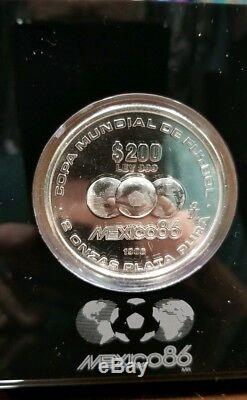 MEXICO 86 Soccer World Cup 2 Oz. Pure Silver Coin Extremely Rare