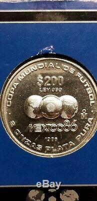 MEXICO 86 Soccer World Cup 2 Oz. Pure Silver Coin Extremely Rare