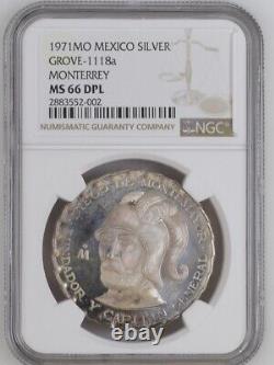 MEXICO MO 1971 SILVER MEDAL MONTERREY NGC MS66 DPL Proof Like Grove 1118a Choice