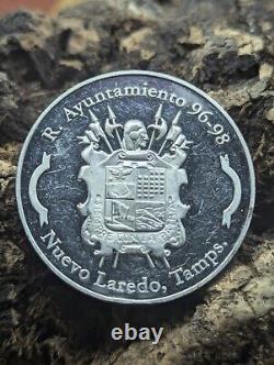 MEXICO SILVER MEDAL 150 ANNIVERSARY 1998 OF NUEVO LAREDO TAMAULIPAS 38mm 31.2 Gr