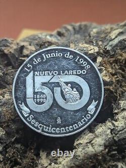 MEXICO SILVER MEDAL 150 ANNIVERSARY 1998 OF NUEVO LAREDO TAMAULIPAS 38mm 31.2 Gr