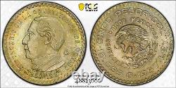 MS64 1957-Mo Mexico Silver 5 Pesos, PCGS Trueview- Lightly Rainbow Toned