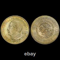 MS64 1957-Mo Mexico Silver 5 Pesos, PCGS Trueview- Lightly Rainbow Toned