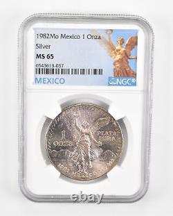 MS65 1982 Mo Mexico 1 Silver Onza Graded NGC Toned 0559