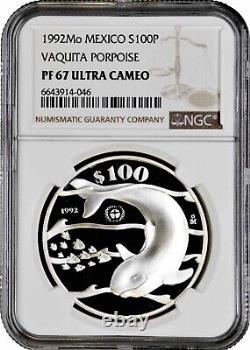 Mexico 100 pesos 1992, NGC PF67 UC, Vaquita (Phocoena sinus) silver coin