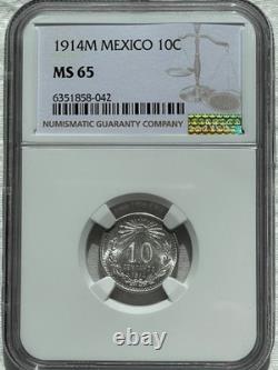 Mexico 10¢ 1914M NGC MS65 -FREE SHIPPING- Ten Centavos