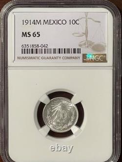Mexico 10¢ 1914M NGC MS65 -FREE SHIPPING- Ten Centavos