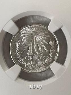 Mexico 10¢ 1914M NGC MS65 -FREE SHIPPING- Ten Centavos