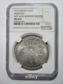 Mexico 1914 Peso Durango Muera Huerta Silver Crown World Coin Ngc Ms65+