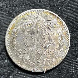 Mexico 1916 Mo Silver 50 Centavos Key Date Unc