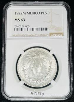 Mexico 1922 Peso NGC MS63 Blast White, Frosty Luster720 FineK5