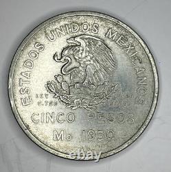 Mexico 1950 Silver 5 Pesos Inauguration Of The Southeast Railroad. 720 Silver